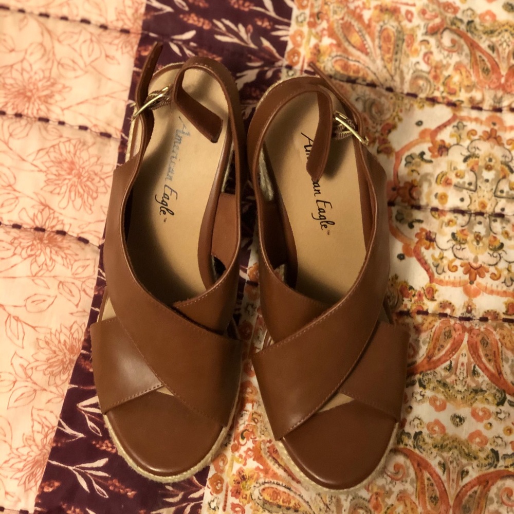 Brown wedge sandals
